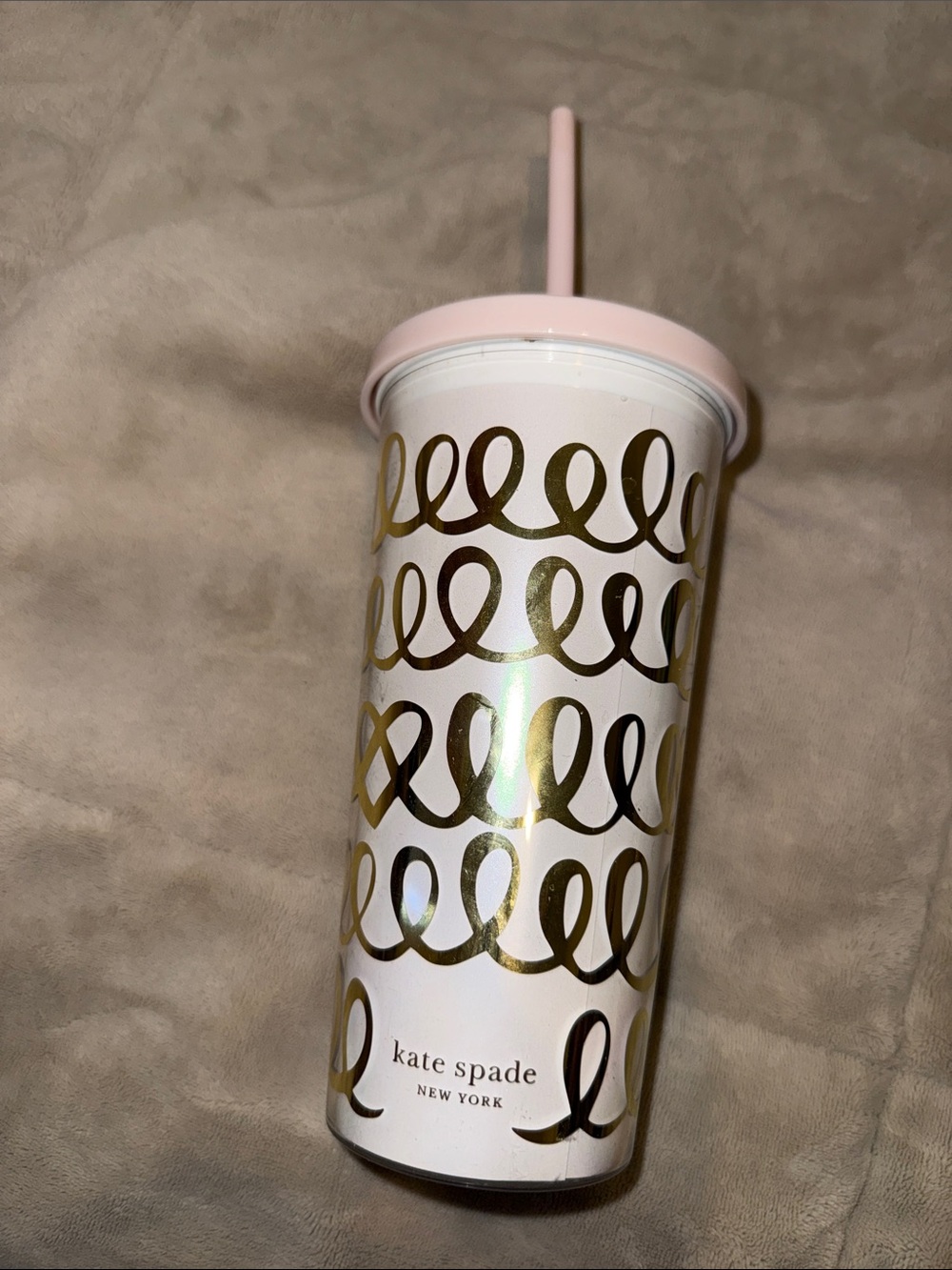 kate spade Pink & Gold Swirl Reusable Tumbler with Straw